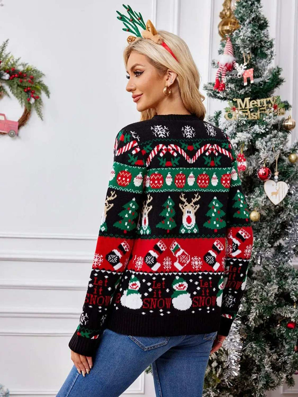 Reindeer Button Up Long Sleeve Cardigan - Trendsi - Flyclothing LLC
