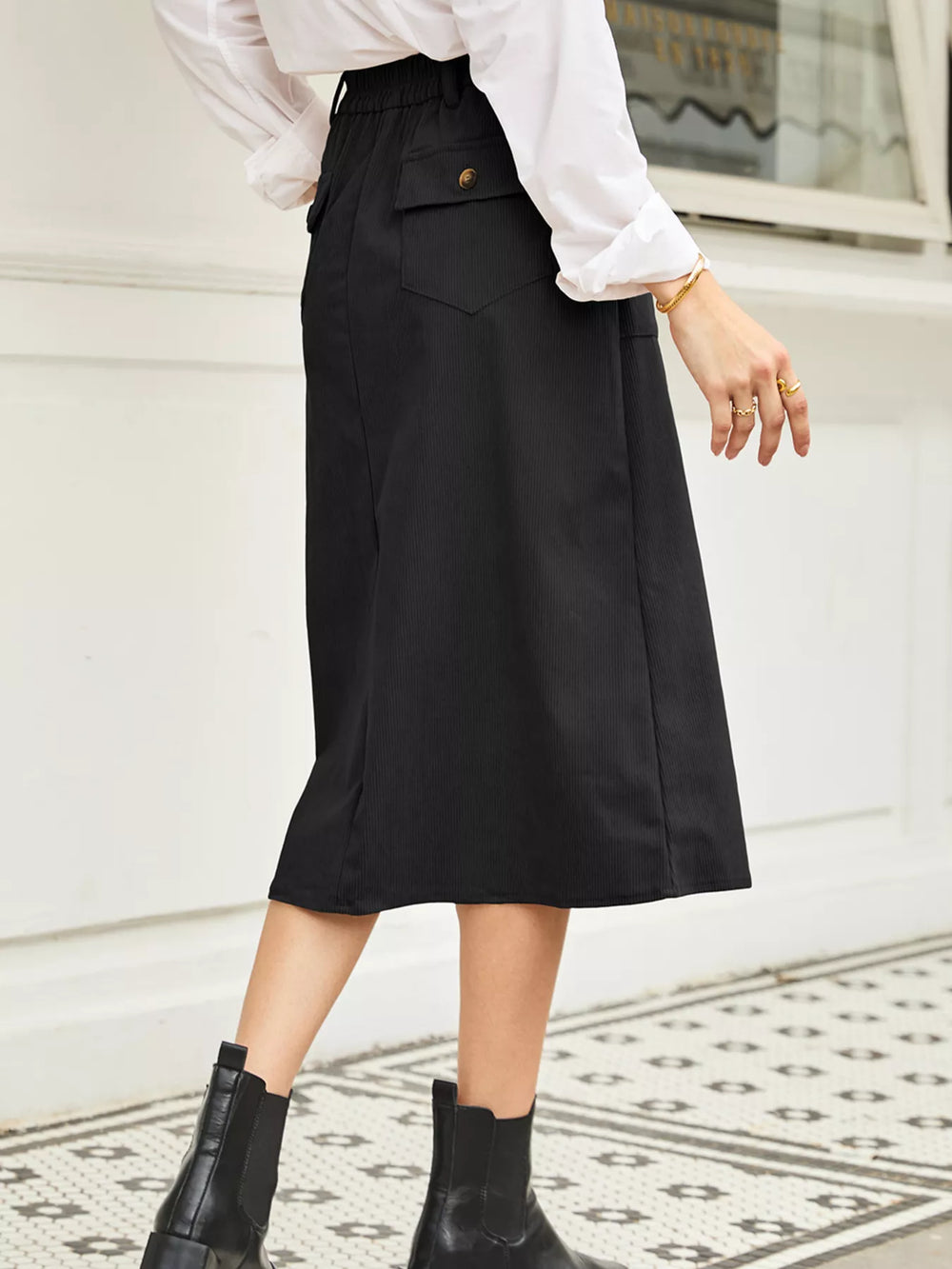 Front Slit Shift High Waist Midi Skirt - Trendsi - Flyclothing LLC