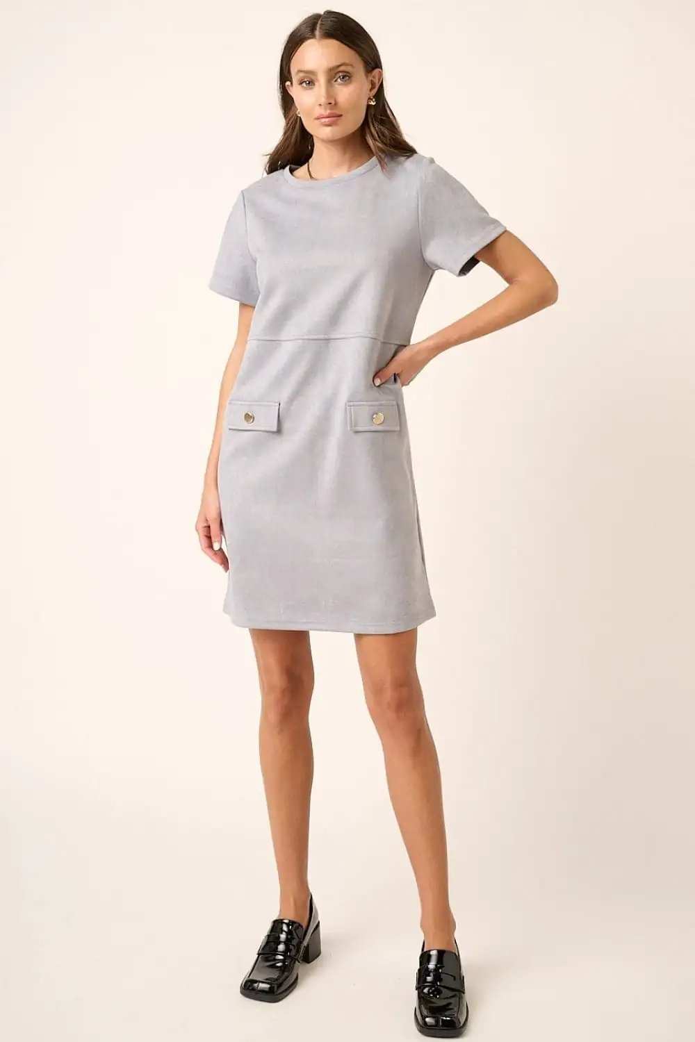 Mittoshop Suede Short Sleeve Mini Dress - Trendsi - Flyclothing LLC