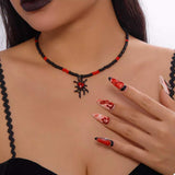 Halloween Spider Web Beaded Necklace - Trendsi - Flyclothing LLC
