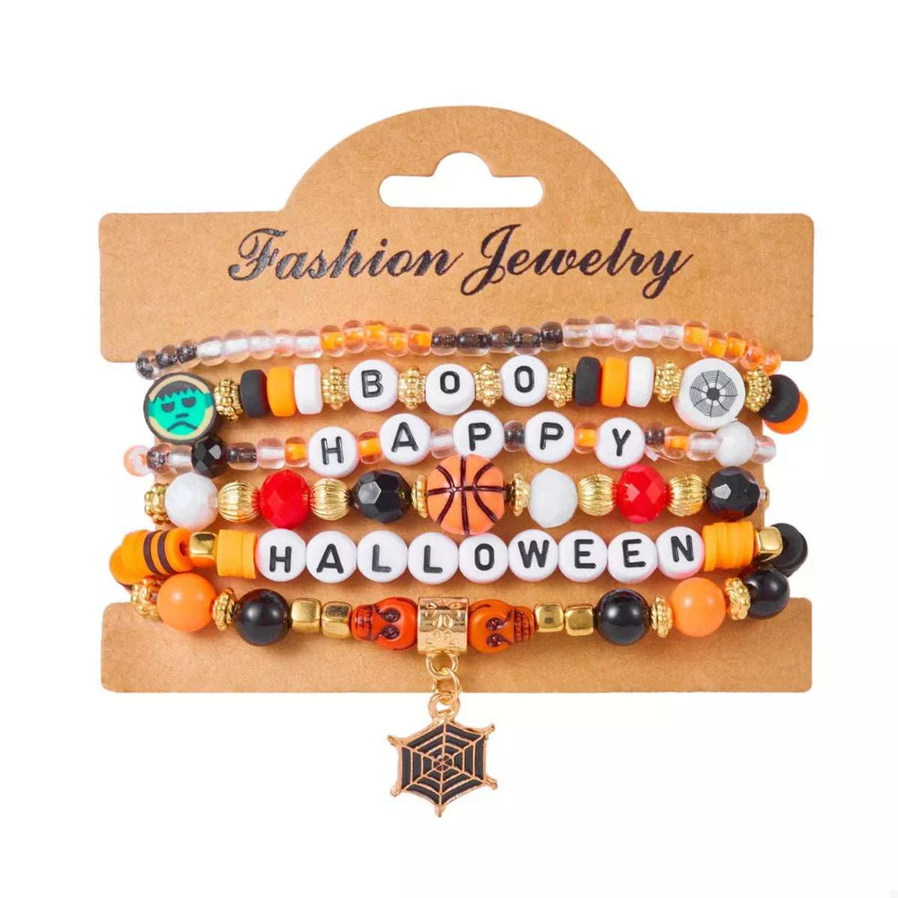 6 Piece Halloween Letter Beaded Bracelet - Trendsi - Flyclothing LLC
