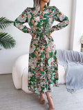 Tied Printed Long Sleeve Midi Dress - Trendsi - Flyclothing LLC