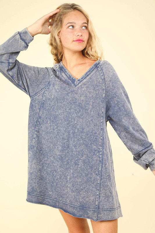 VERY J Mineral Washed Oversized A-Line Mini Dress - Trendsi - Flyclothing LLC