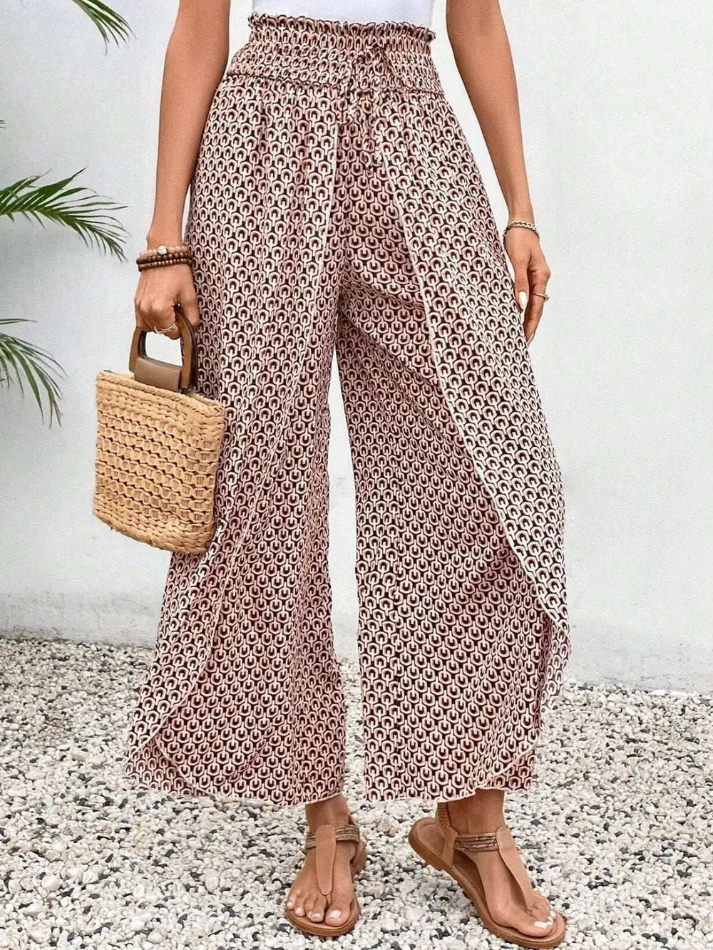Tied Printed Wide Leg Pants - Trendsi - Flyclothing LLC