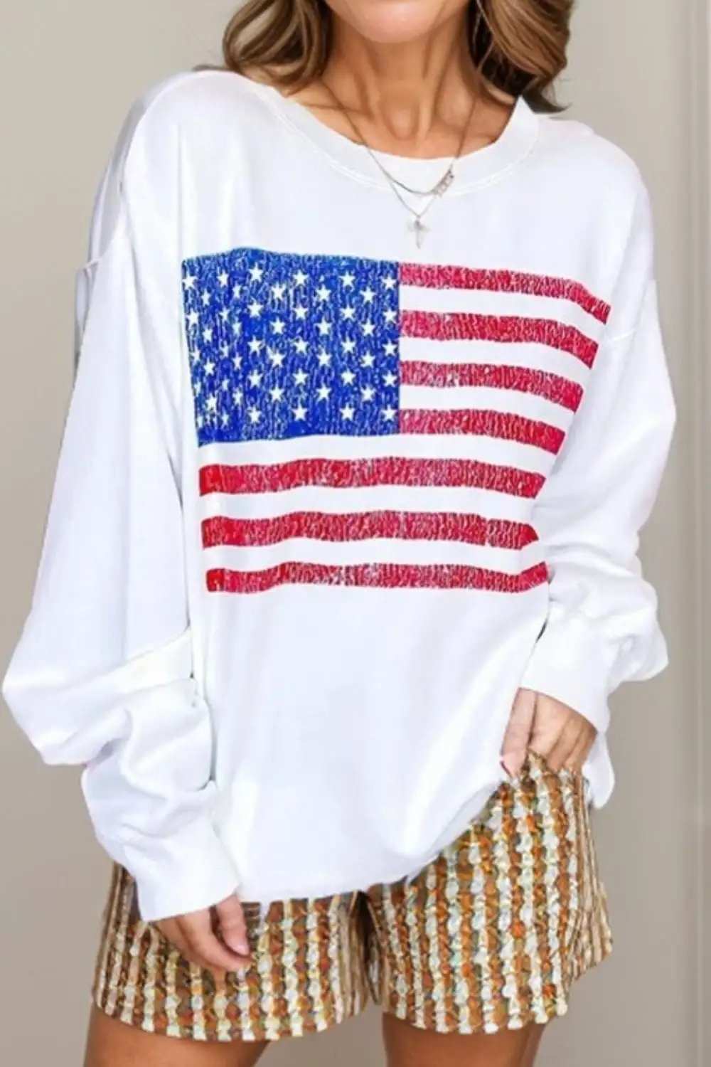 US Flag Round Neck Long Sleeve Sweatshirt - Trendsi - Flyclothing LLC