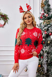 Christmas Tree Round Neck Long Sleeve Sweater - Trendsi - Flyclothing LLC