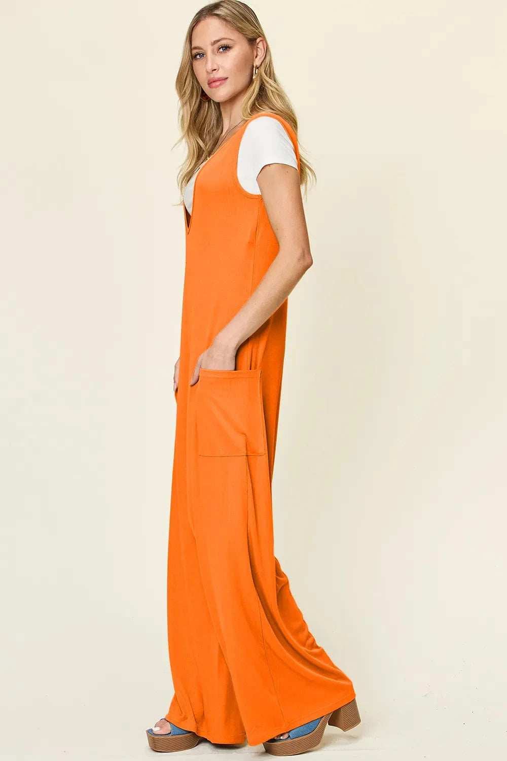 Double Take Full Size Sleeveless Wide Leg Jumpsuit with Pockets - Trendsi - Flyclothing LLC