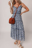 Floral Spaghetti Strap Frilled V Neck Tiered Midi Dress - Trendsi - Flyclothing LLC