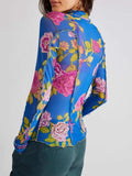 Floral Mock Neck Long Sleeve Top - Trendsi - Flyclothing LLC