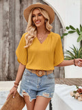 Notched Slit Half Sleeve Blouse - Trendsi - Flyclothing LLC