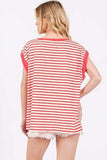Ces Femme Side Slit Striped Cap Sleeve T-Shirt - Trendsi - Flyclothing LLC