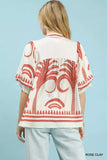 Umgee Folk Art Palm Print Puff Sleeve Blouse - Trendsi - Flyclothing LLC