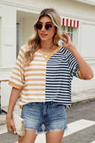 Striped Round Neck Half Sleeve T-Shirt - Trendsi - Flyclothing LLC