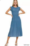 Zenana Woven Smocked Ruffle Sleeve Midi Dress - Trendsi - Flyclothing LLC