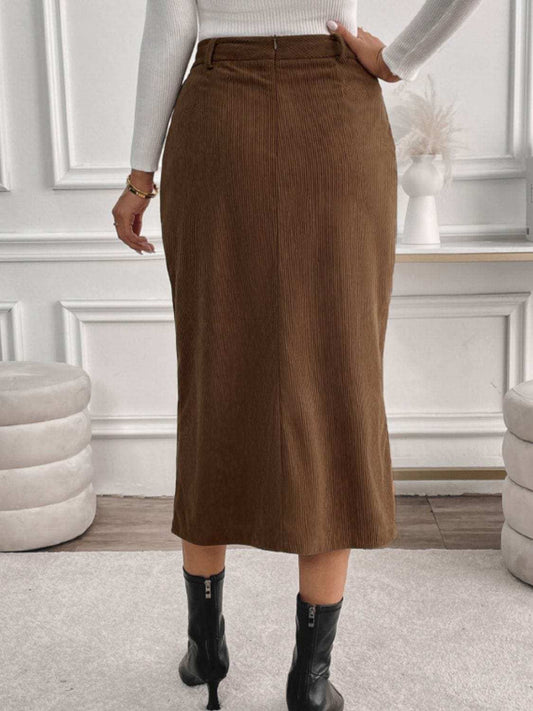 Perfee Slit Midi Skirt with Pockets - Trendsi - Flyclothing LLC