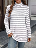 Striped Turtleneck Long Sleeve Knit Top - Trendsi - Flyclothing LLC