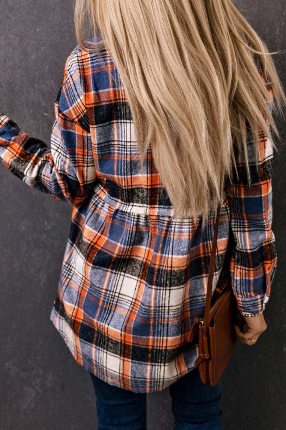 Plaid Collared Neck Long Sleeve Shirt - Trendsi - Flyclothing LLC