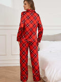 Plaid Button Up Long Sleeve Top and Pants Lounge Set - Trendsi - Flyclothing LLC