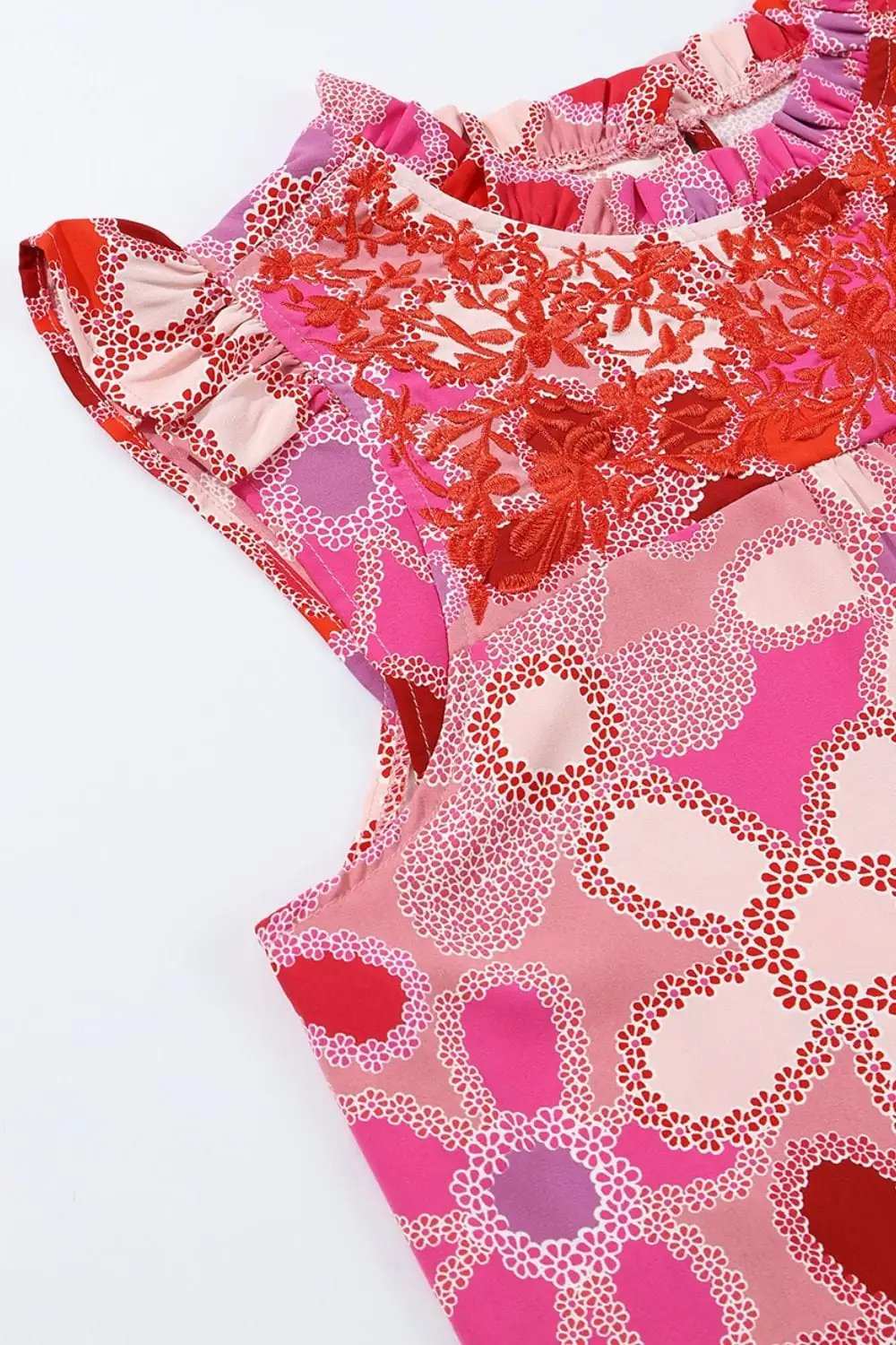 Embroidered Detail Floral Ruffle Cap Sleeve Blouse - Trendsi - Flyclothing LLC