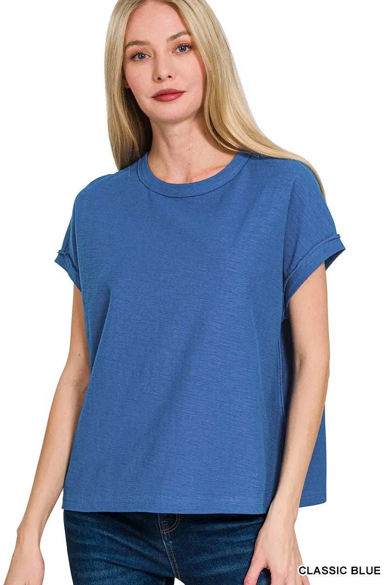 Zenana Cotton Slub Round Neck Short Sleeve T-Shirt - Trendsi - Flyclothing LLC