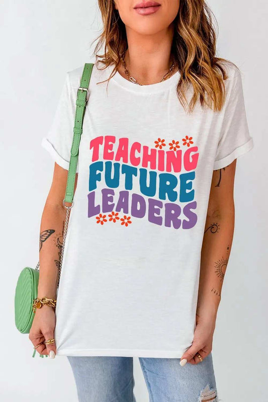 Letter Graphic Round Neck Short Sleeve T-Shirt - Trendsi - Flyclothing LLC