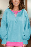 Contrast Round Neck Dropped Shoulder Long Sleeve Sweatshirt - Trendsi - Flyclothing LLC