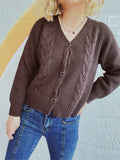 Cable-Knit V-Neck Button Down Long Sleeve Cardigan - Trendsi - Flyclothing LLC