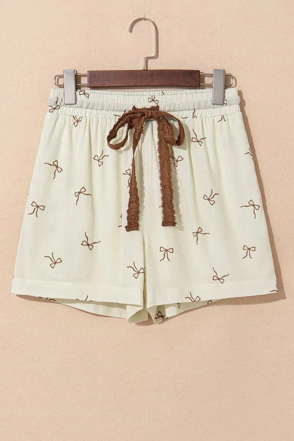 Bow Print Lace Drawstring Casual Shorts - Trendsi - Flyclothing LLC