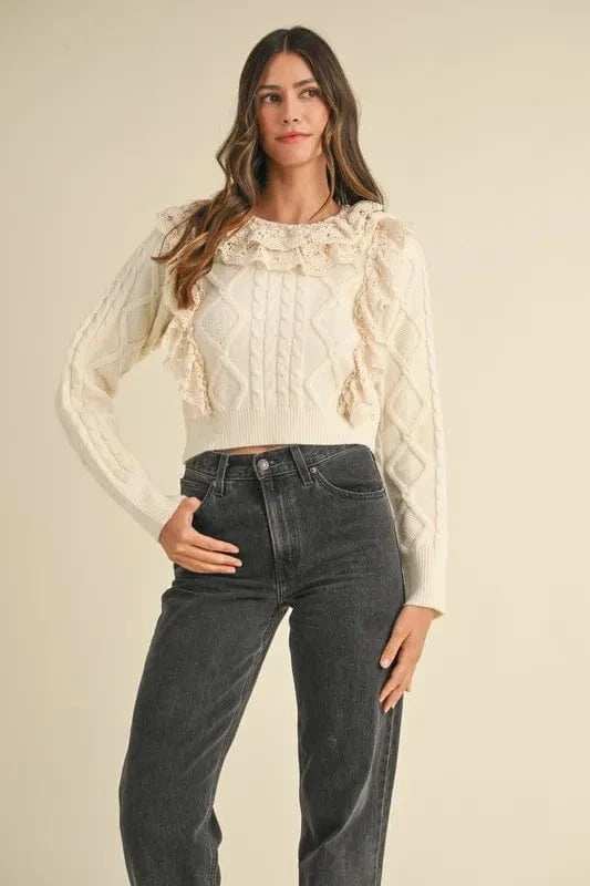 MABLE Ruffled Lace Crochet Sweater - Trendsi - Flyclothing LLC