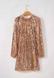 Backless Sequin Mock Neck Long Sleeve Mini Dress - Trendsi - Flyclothing LLC