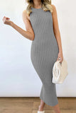 Slit Ribbed Round Neck Sleeveless Dress - Trendsi - Flyclothing LLC