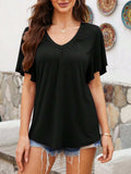 V-Neck Flutter Sleeve T-Shirt - Trendsi - Flyclothing LLC