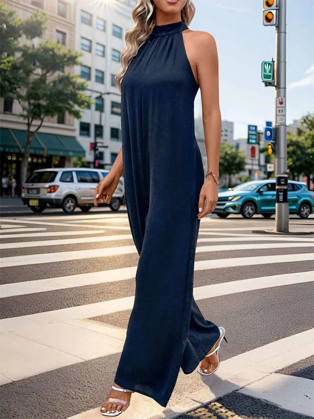 Tied Grecian Wide Leg Jumpsuit - Trendsi - Flyclothing LLC