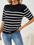 Striped Round Neck Half Sleeve Knit Top - Trendsi - Flyclothing LLC