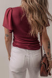 Mesh Short Sleeve Slim V-Neck Top - Trendsi - Flyclothing LLC
