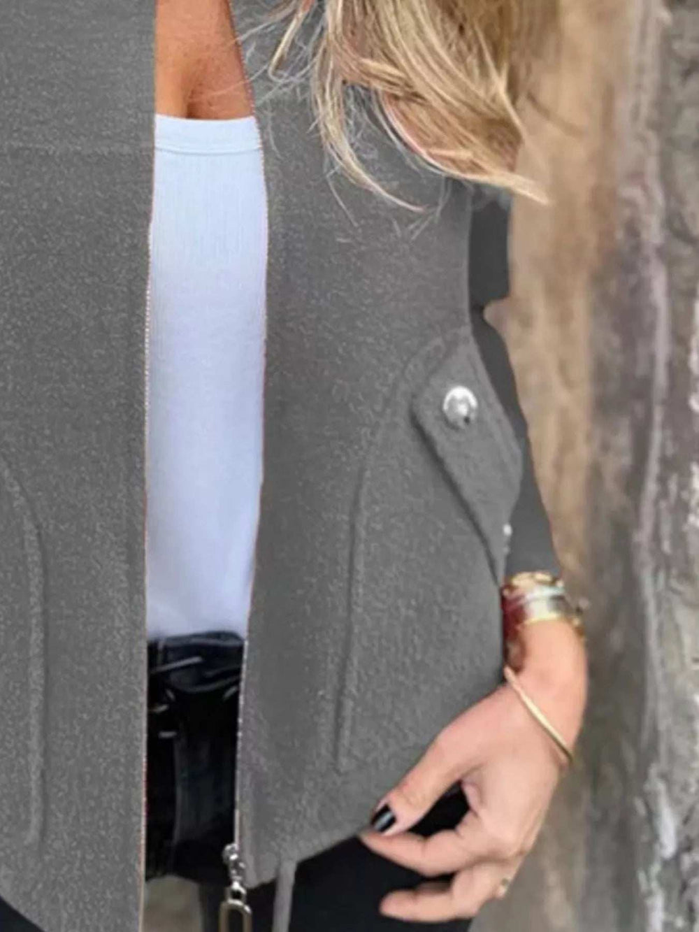 Full Size Textured Knit Zip Up Outerwear Plus Size - Trendsi - Flyclothing LLC