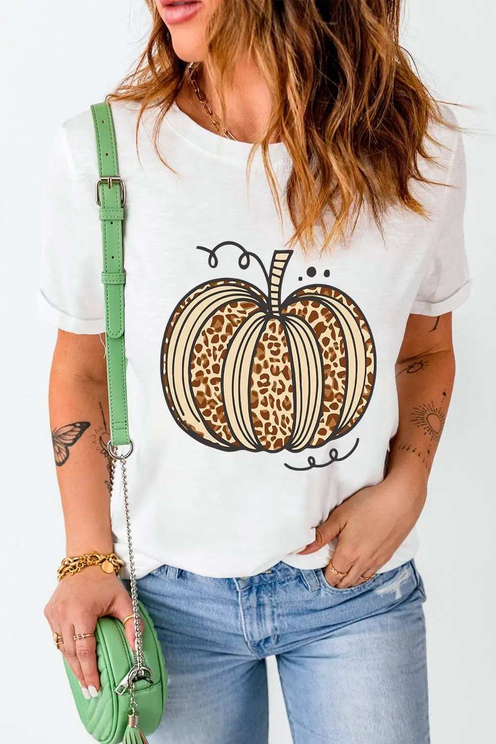 Pumpkin Round Neck Short Sleeve T-Shirt - Trendsi - Flyclothing LLC
