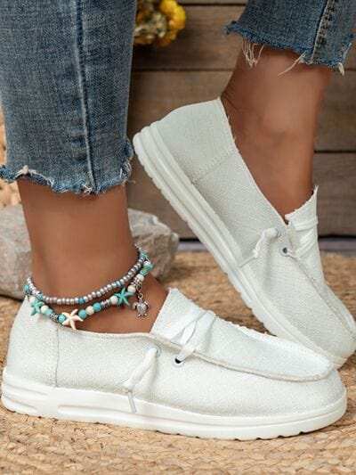 Lace Up Round Toe Slip-Ons - Trendsi - Flyclothing LLC