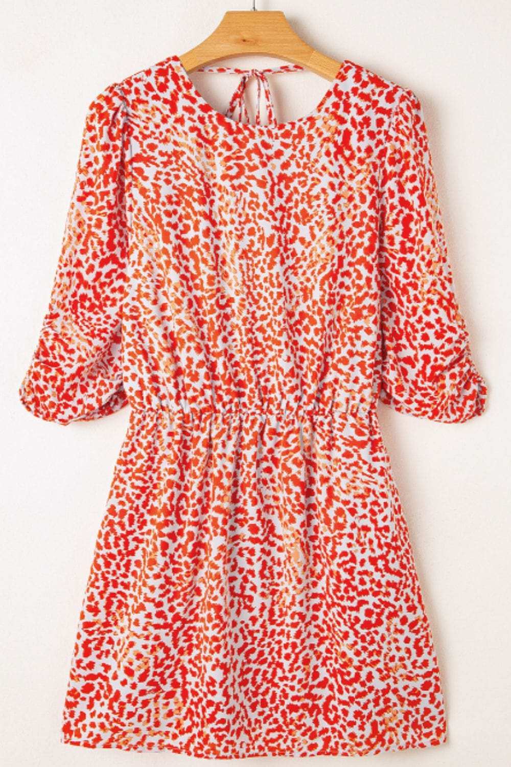 Slit Tied Printed Round Neck Mini Dress - Trendsi - Flyclothing LLC