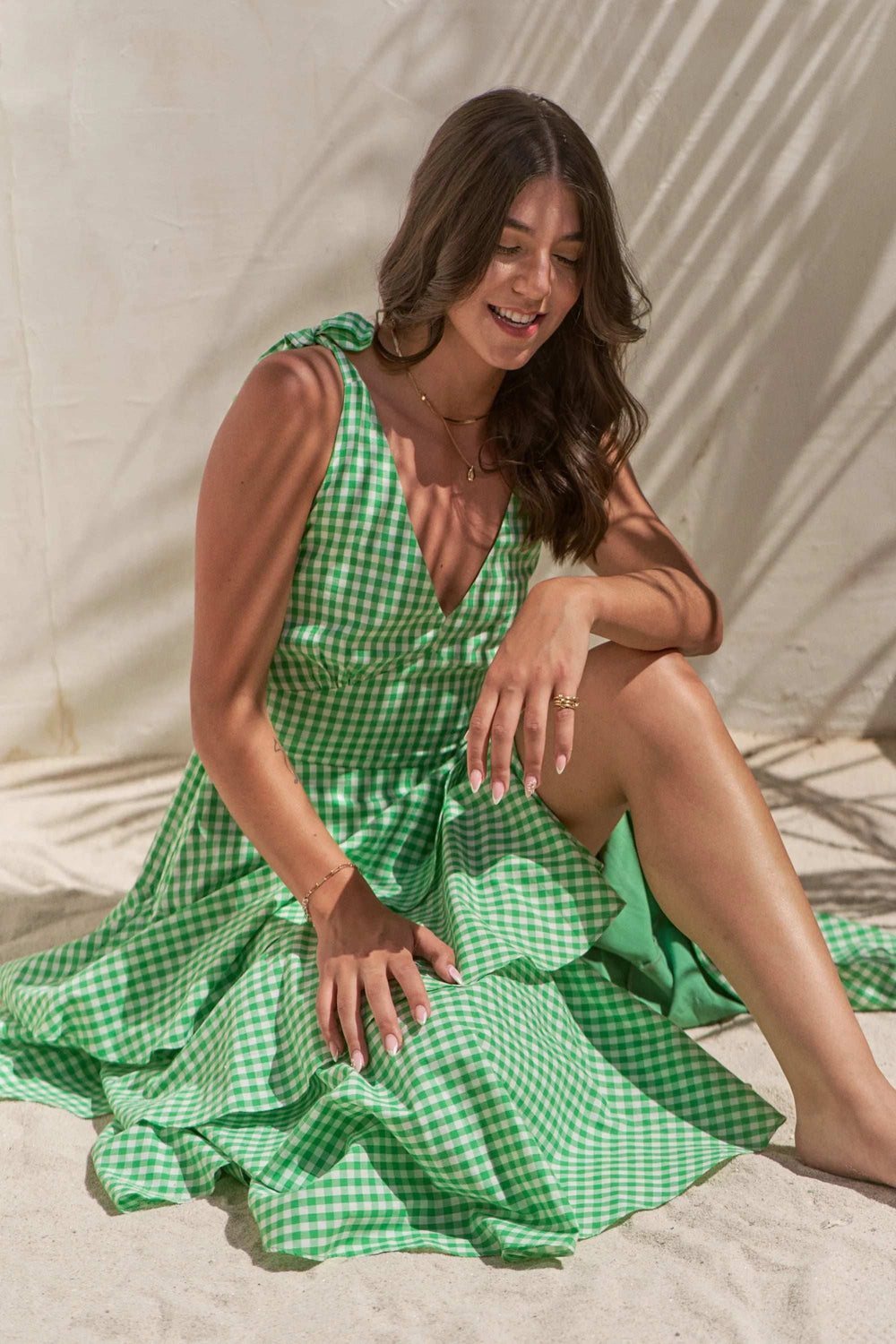 Jade By Jane Full Size Sleeveless Gingham Print Tiered Midi Dress Plus Size - Trendsi - Flyclothing LLC