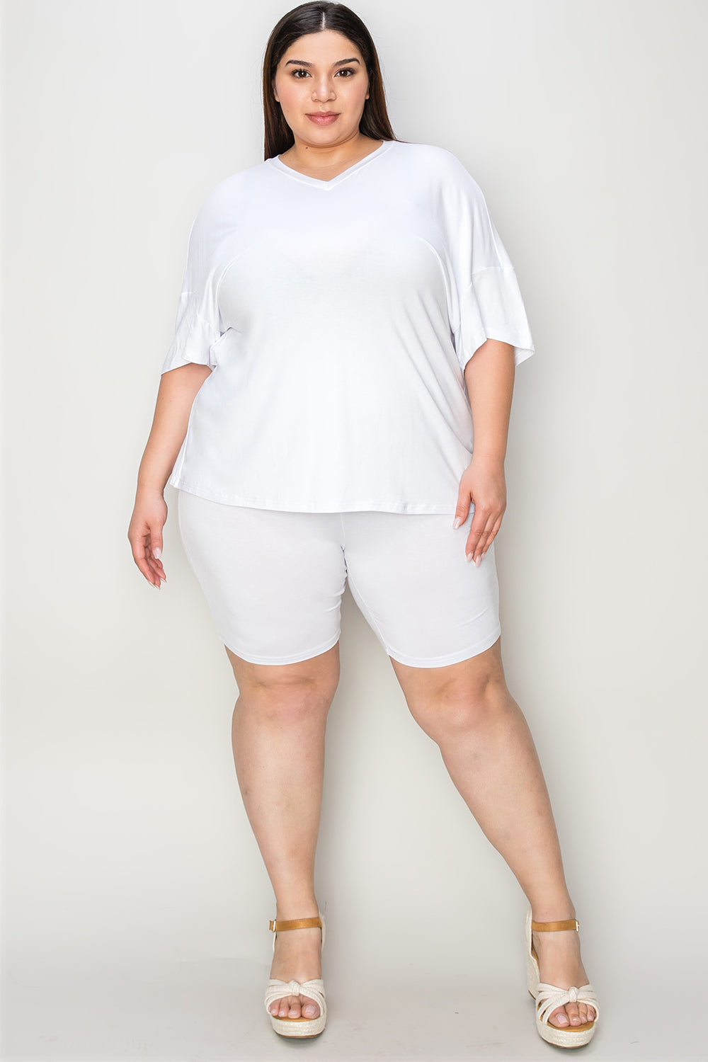 Basic Bae Bamboo Full Size V-Neck Drop Shoulder T-Shirt and Shorts Set - ShopBasicbae - Flyclothing LLC