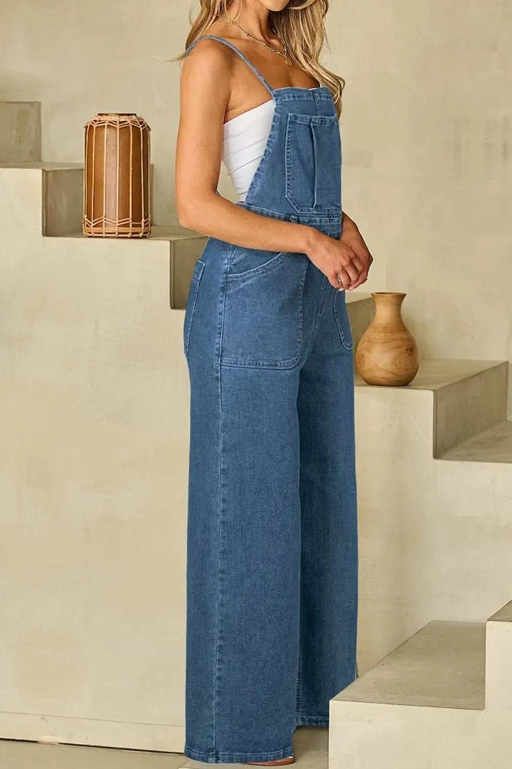 Adjustable Tie Straps Wide Leg Denim Overalls - Trendsi - Flyclothing LLC