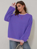 Contrast Striped Long Sleeve Sweatshirt - Trendsi - Flyclothing LLC