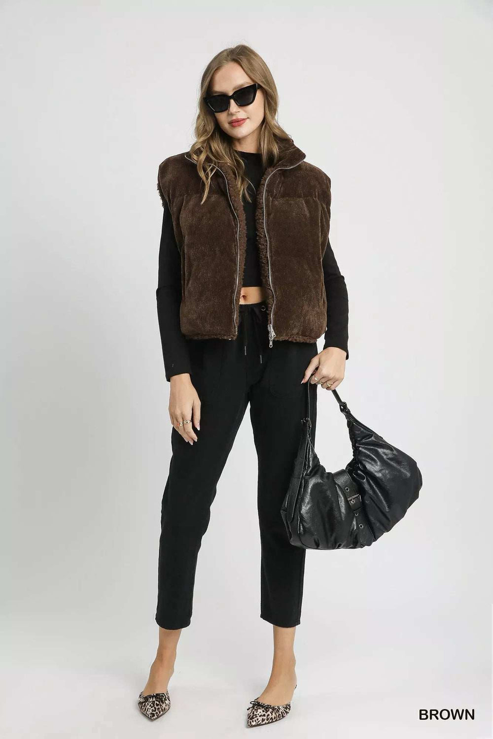 Umgee Sherpa-Lined Zip Vest with Drawstring Hem - Trendsi - Flyclothing LLC