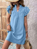 Ruffled Notched Cap Sleeve Mini Dress - Trendsi - Flyclothing LLC