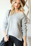 Side Slit Boat Neck Long Sleeve Sweater - Trendsi - Flyclothing LLC