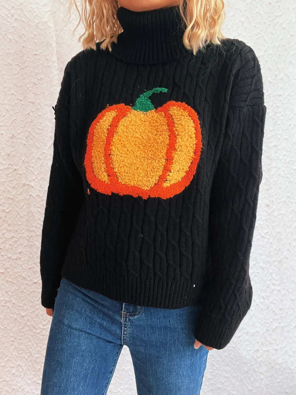 Pumpkin Turtleneck Long Sleeve Sweater - Trendsi - Flyclothing LLC