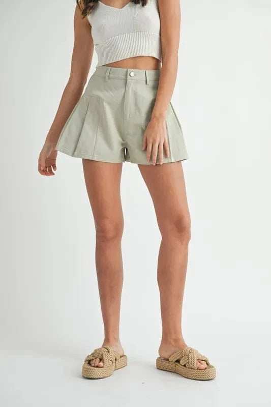 MABLE Pleated High Waist Twill Shorts - Trendsi - Flyclothing LLC