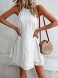 Eyelet Grecian Neck Mini Dress - Trendsi - Flyclothing LLC