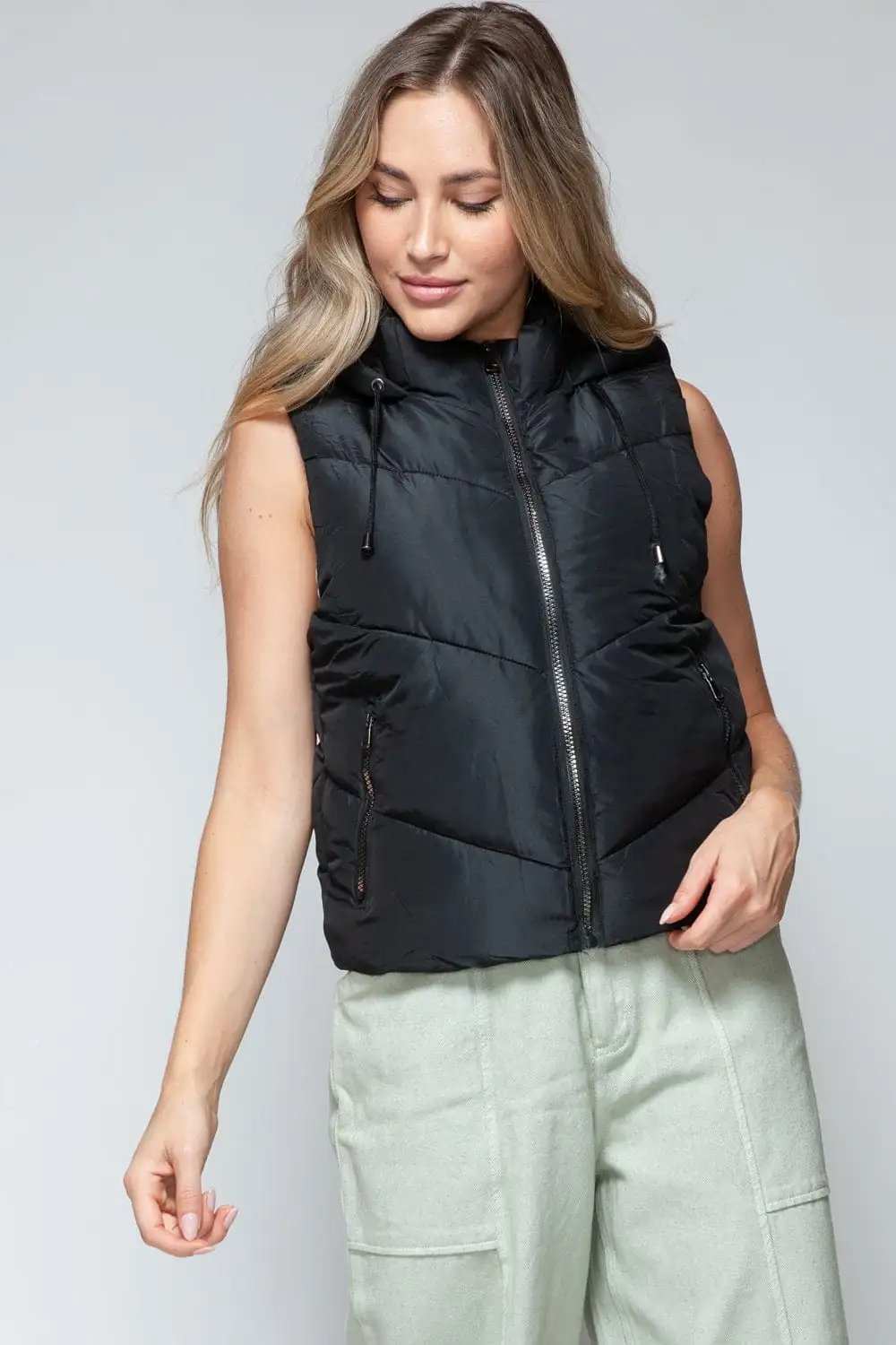 Snobbish Zip Up Quilted Hooded Vest - Trendsi - Flyclothing LLC
